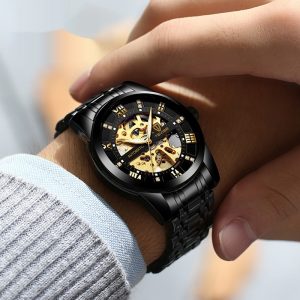 Reloj Mecánico Acero Hueco Pulsera Elegante