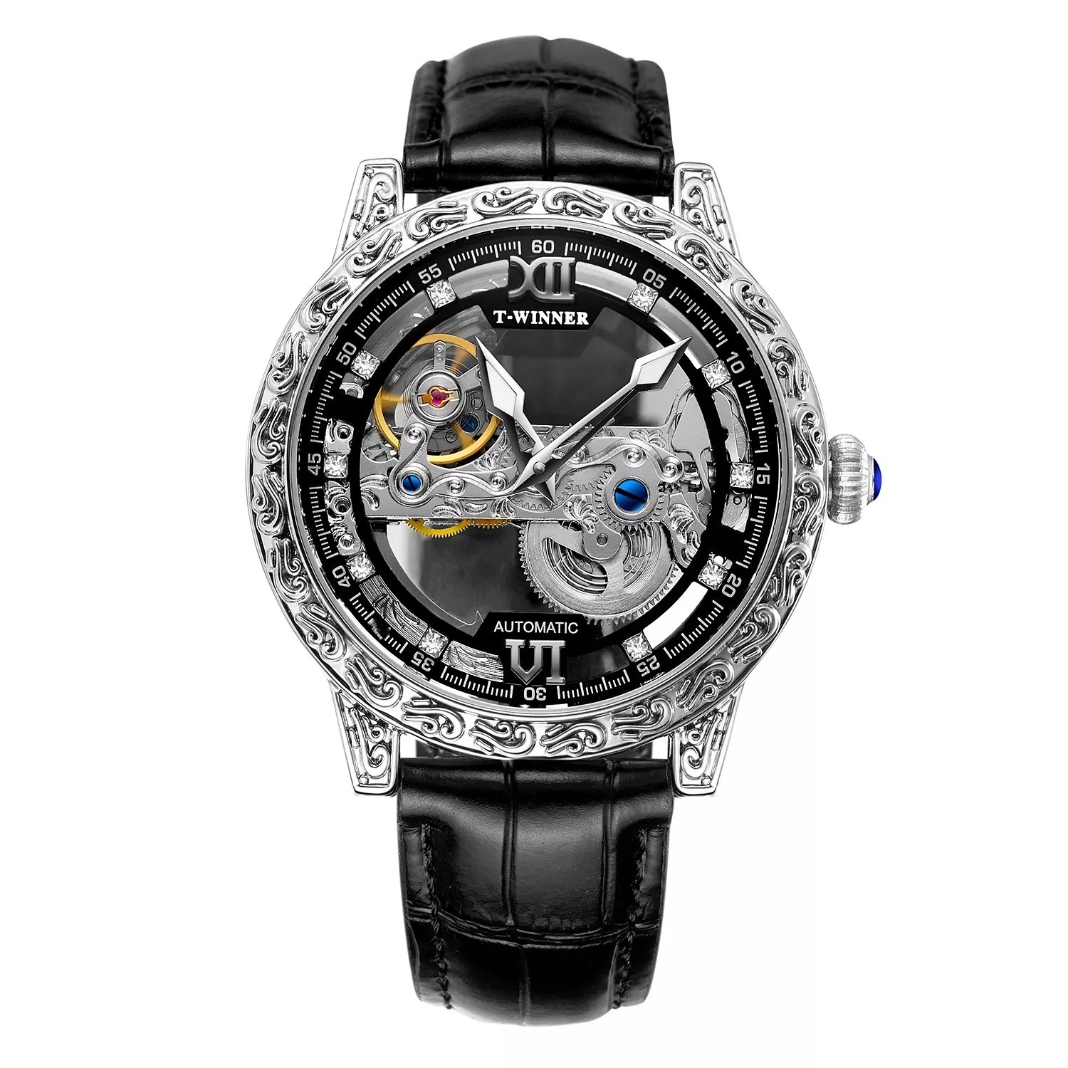 Reloj Mecánico Vintage Caballero - Diseño Tallado - Imagen 3