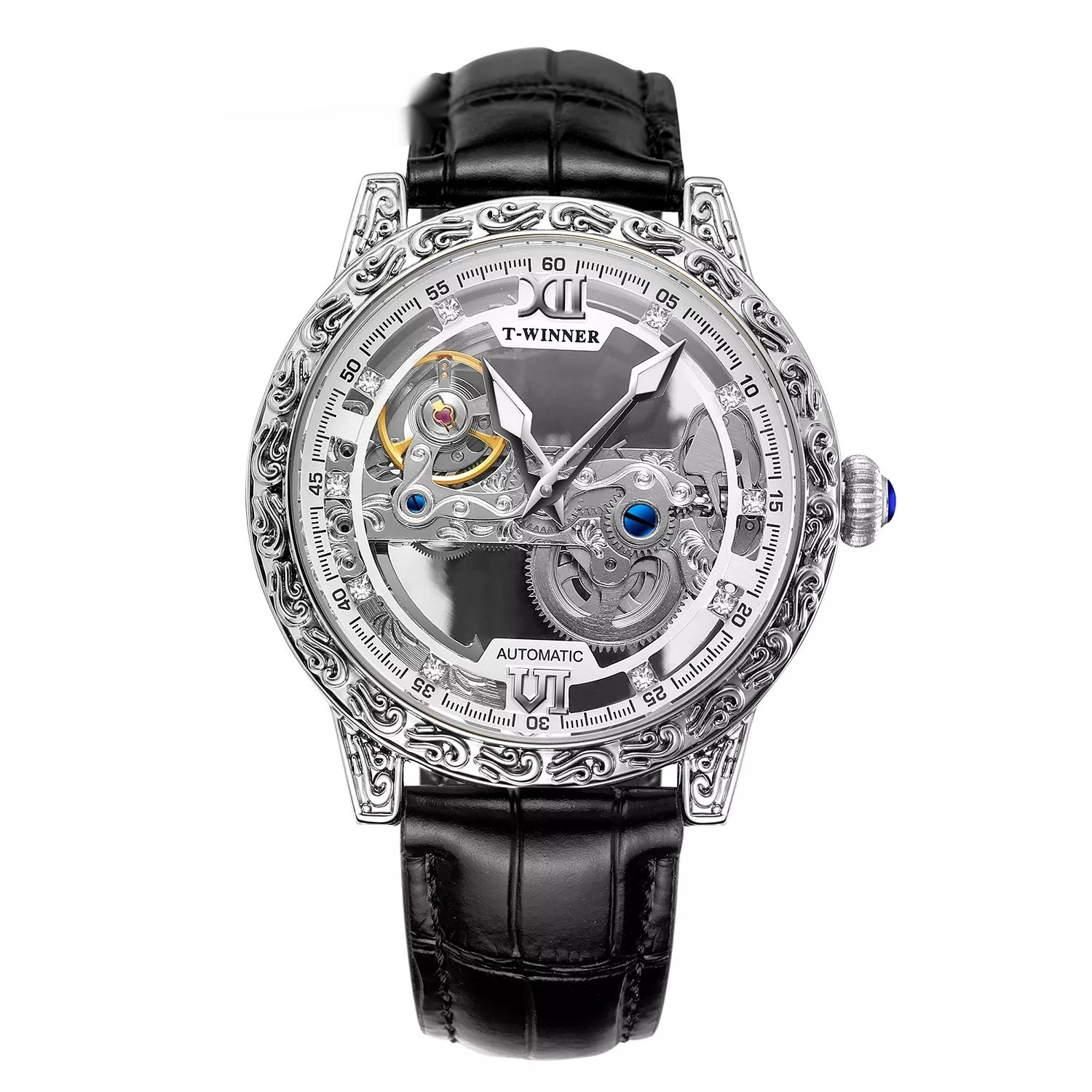 Reloj Mecánico Vintage Caballero - Diseño Tallado - Imagen 2