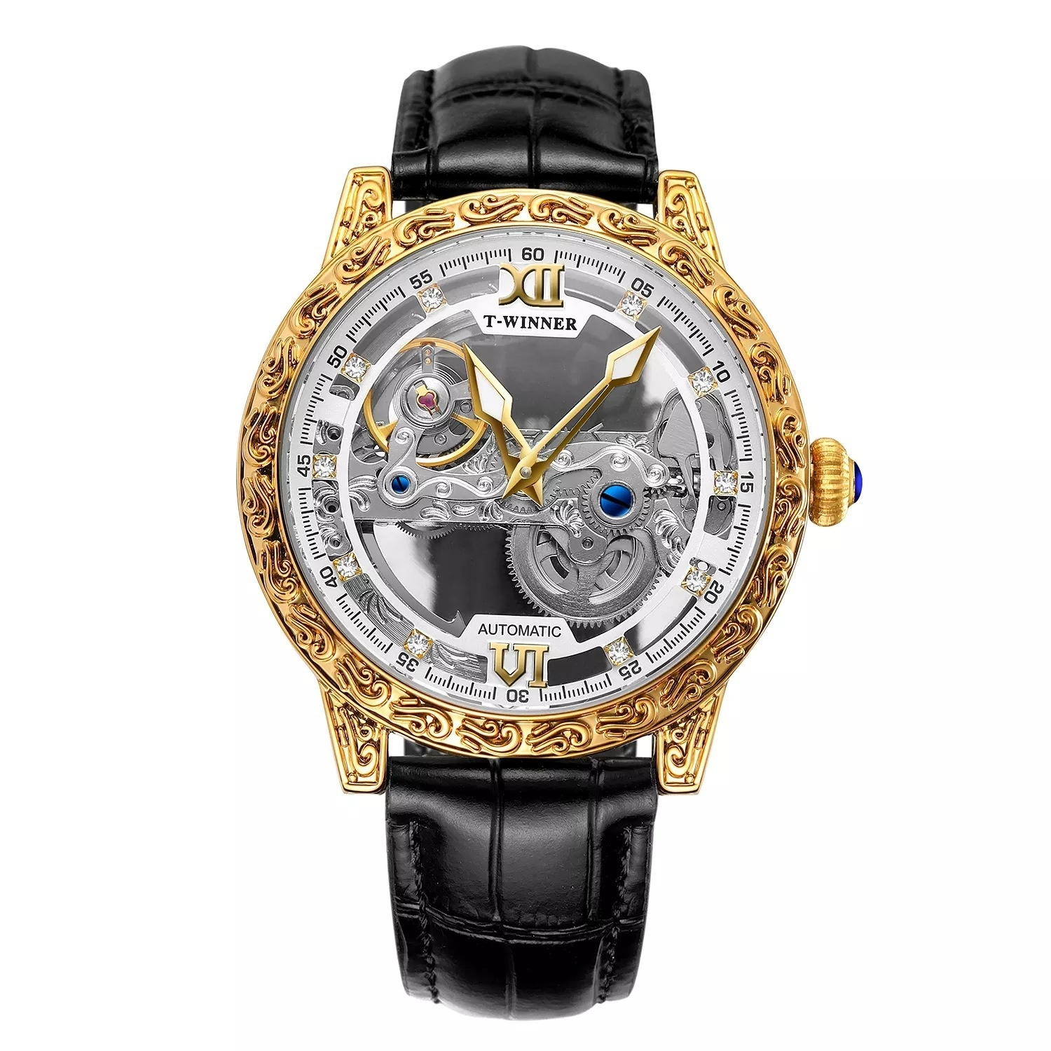 Reloj Mecánico Vintage Caballero - Diseño Tallado - Imagen 4